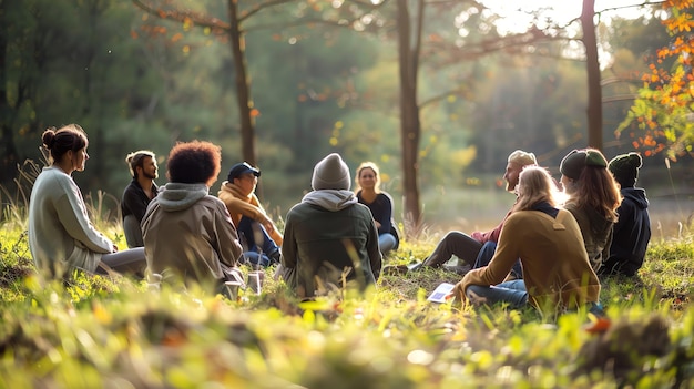 Zespół pracujący razem w naturze